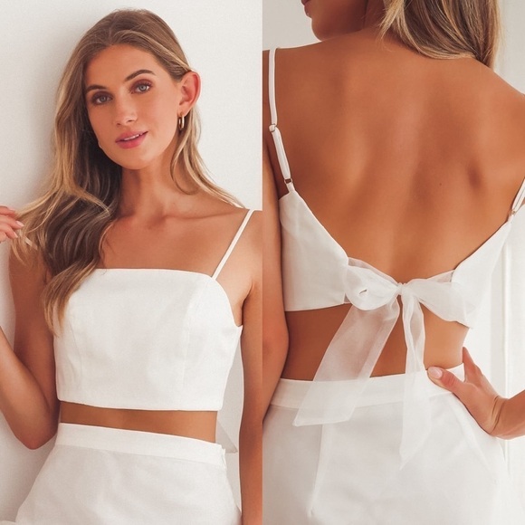 NEW Lulu’s What a Darling White Organza Tie Back Crop Top Women Size Small - Picture 1 of 6